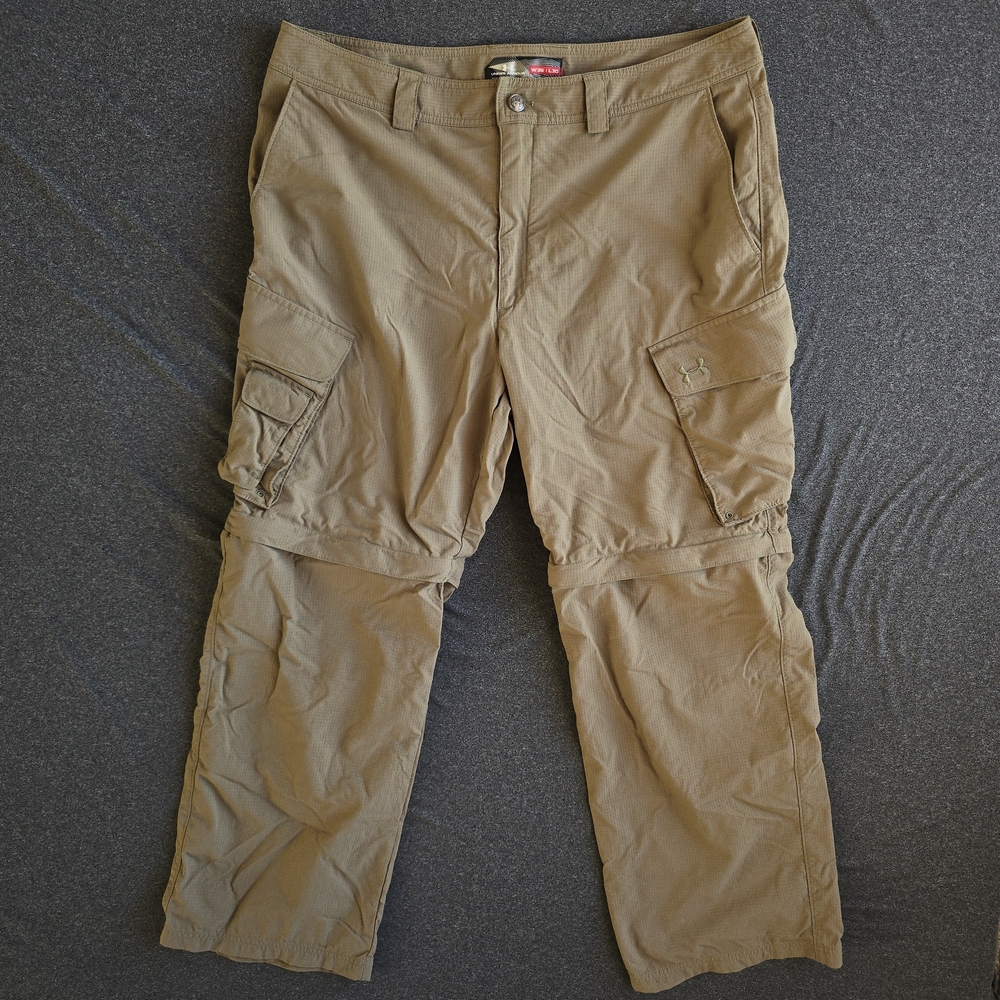 Under Armour Convertible Cargo Pants Mens 36x30 Olive Brown Ripstop Fish Hiking